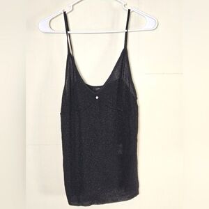 Oltre Y2K Made In Italy Babydoll Black Shimmer Cami Tank Romantic Goth, Medium